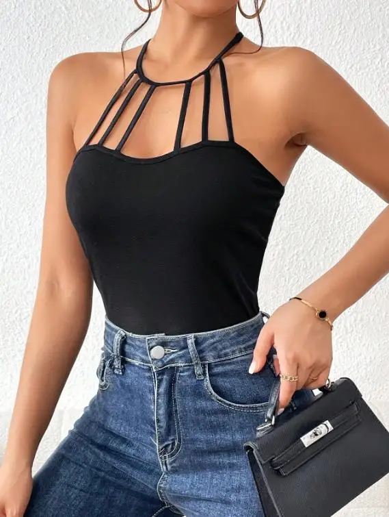 

2026 Spring/summer New Trendy Street Style Hanging Neck T-Shirt Sexy Backless Slimming Short Top Female Clothing