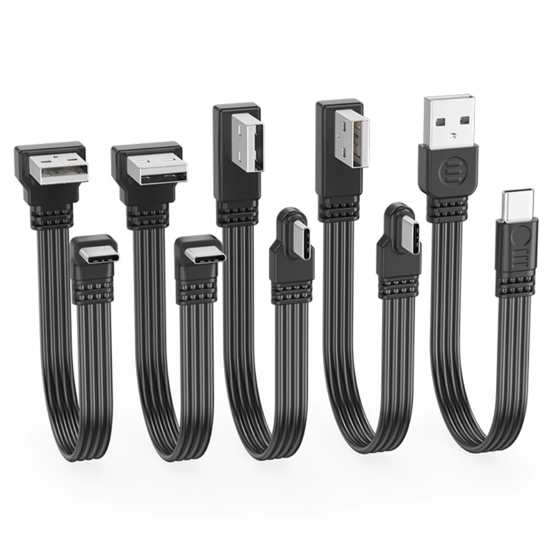 

10CM-100CM Flat Flexible straight&Up & Down & Left & Right Angled 90 Degree Usb Male to Type C Male charging and Data Cable