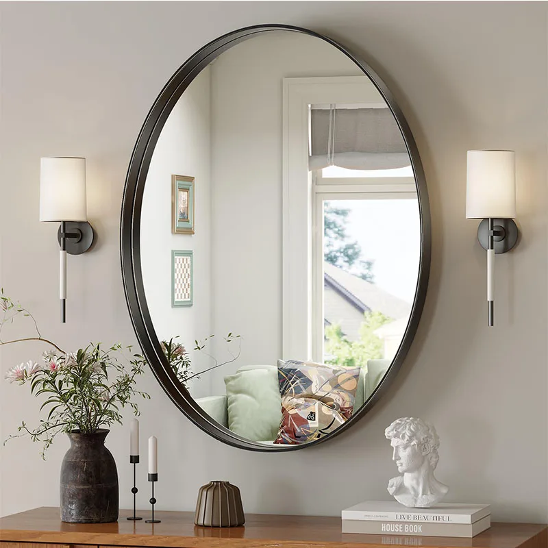 

20x28 Inch Oval Mirror Metal Frame for Bathroom Bedroom Living Room Farmhouse Fireplace Entryway, Hangs Horizontal or Vertical