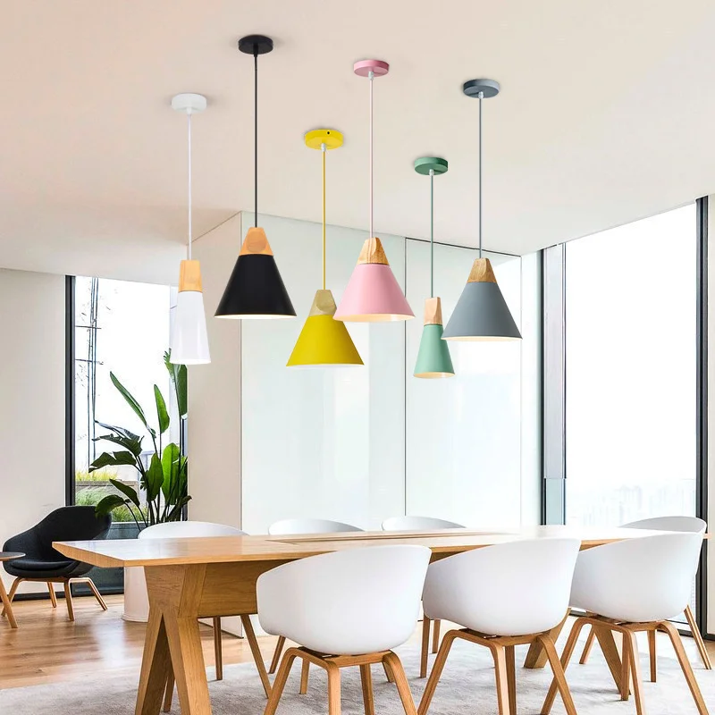 

Nordic design LED Pendant Lamps Living room Kitchen Aisle Bedside Decoration Hanglamp Combined Multi color Wood Pendant Lights