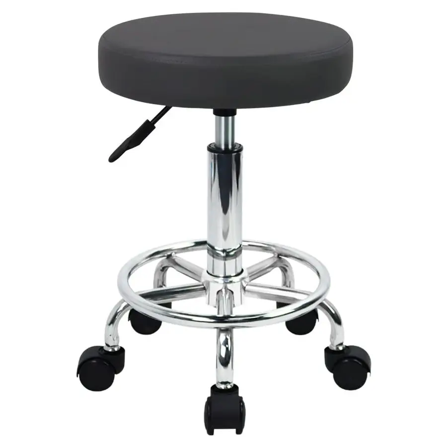 

Rolling Stool with Footrest PU Leather Height Adjustable 360 Swivel Stool with Wheels Office Stool Chair Home Drafting Work Stud