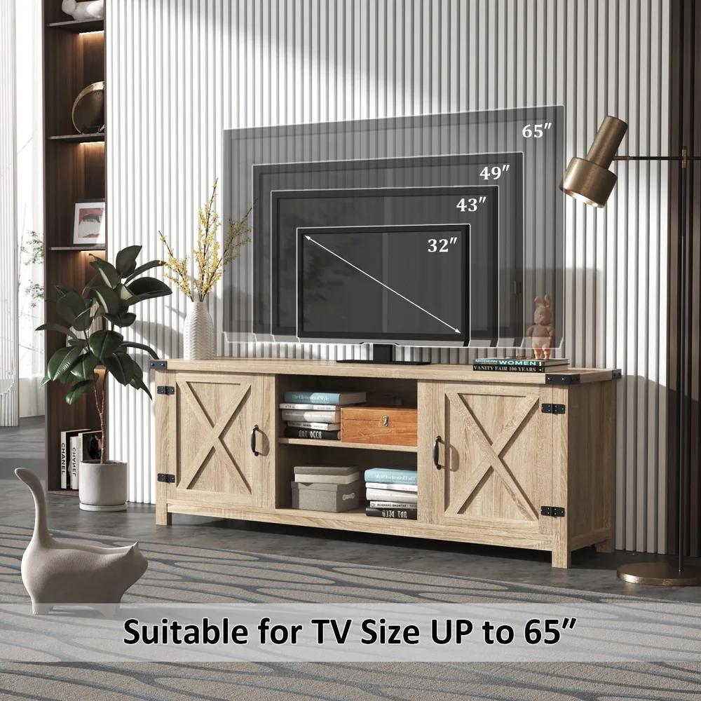 58 Inch Rustic Barn TV Stand 65 Inch TVs Adjustable Shelves Ample Storage Cable Management Durable Oak MDF Wood