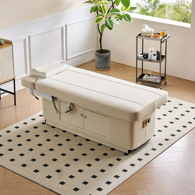 

#Electric massage bed for salon, adjustable beauty bed with locker, PU leather spa treatment bed for facial massage