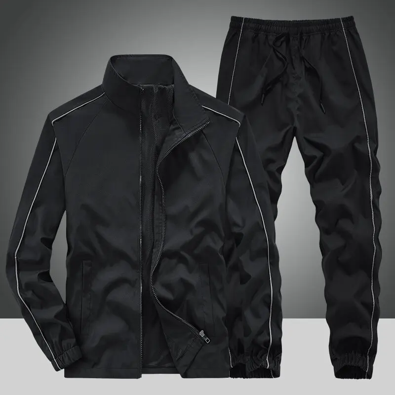 Spring and Autumn New Fashion Solid Color Sports Fitness Jacket Set Men's Loose Comfortable Plus Size High-grade Two-piece Set