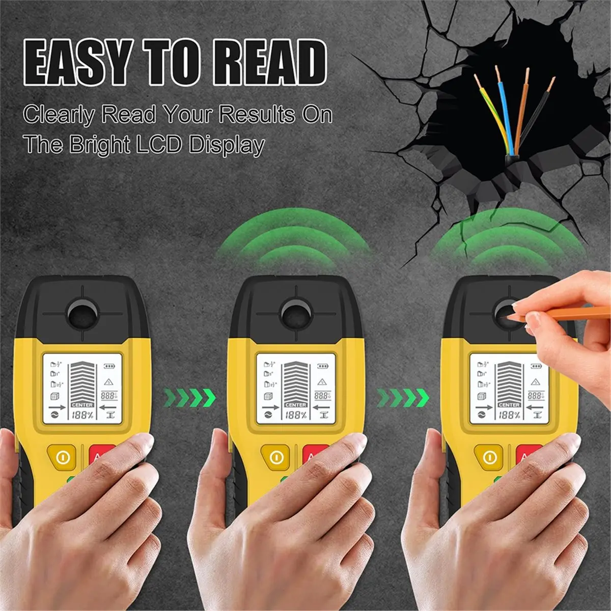 Wall Stud Finder Sensor Wall Scanner 6in1 LCD Electronic Detector Center Wood Current Metal AC Live Wire Detection