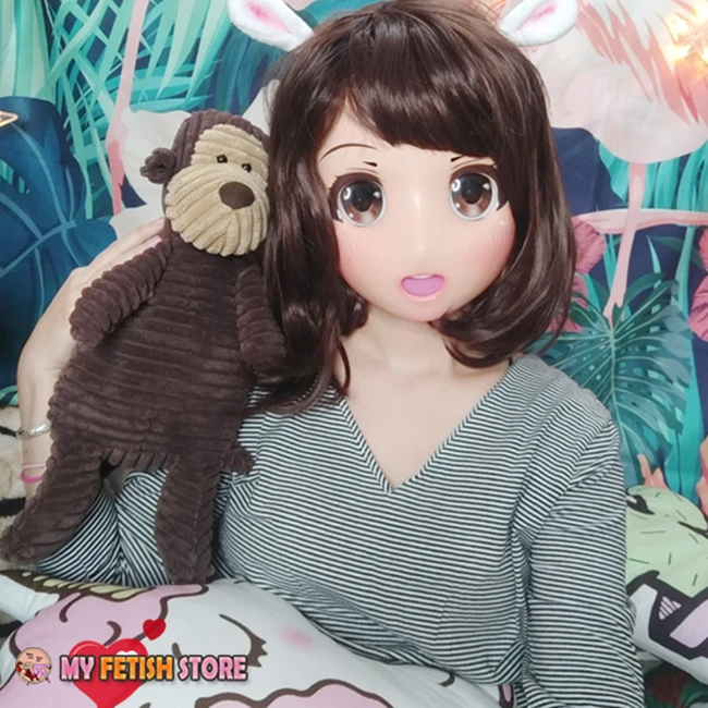(Caomei-03) Vrouwelijke Zoete Meisje Hars Half Hoofd Kigurumi Crossdress Cosplay Japanse Anime Rol Lolita Pop Masker Met Ogen En Pruik