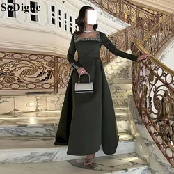 SoDigne Saudi Arabia Square-Neck Satin Evening Dresses A-Line Beading Sequins 2024 Elegant Formal Evening Prom Gown for Women