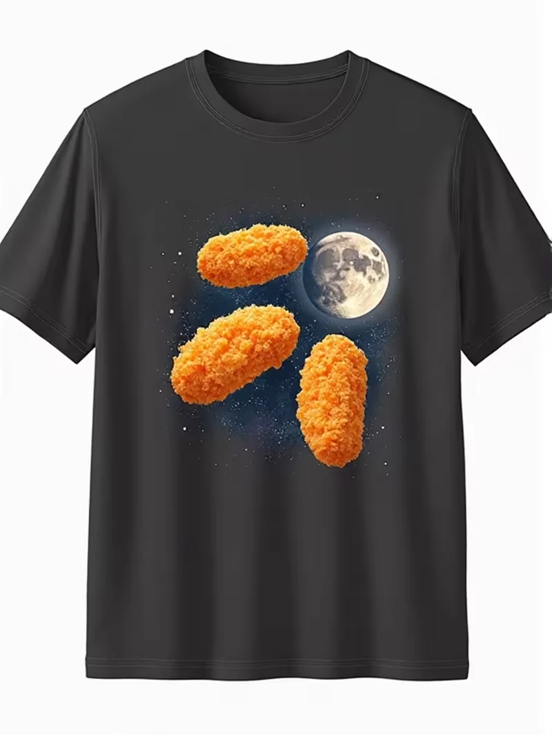 Lustiges Dinosaurier-Nugget-Moon-Howling-Grafik-T-Shirt – T-Shirt für den täglichen Gebrauch, lässiges Kurzarmshirt für Outdoor- und Freizeitkleidung – Detail 2