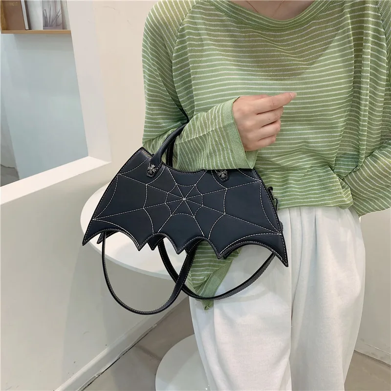 Chic Bat Spider Pu Leather Handbag Women Shoulder Crossbody Bag, Creative Spoof Fun Halloween Personality Girls Trend Tote Bag