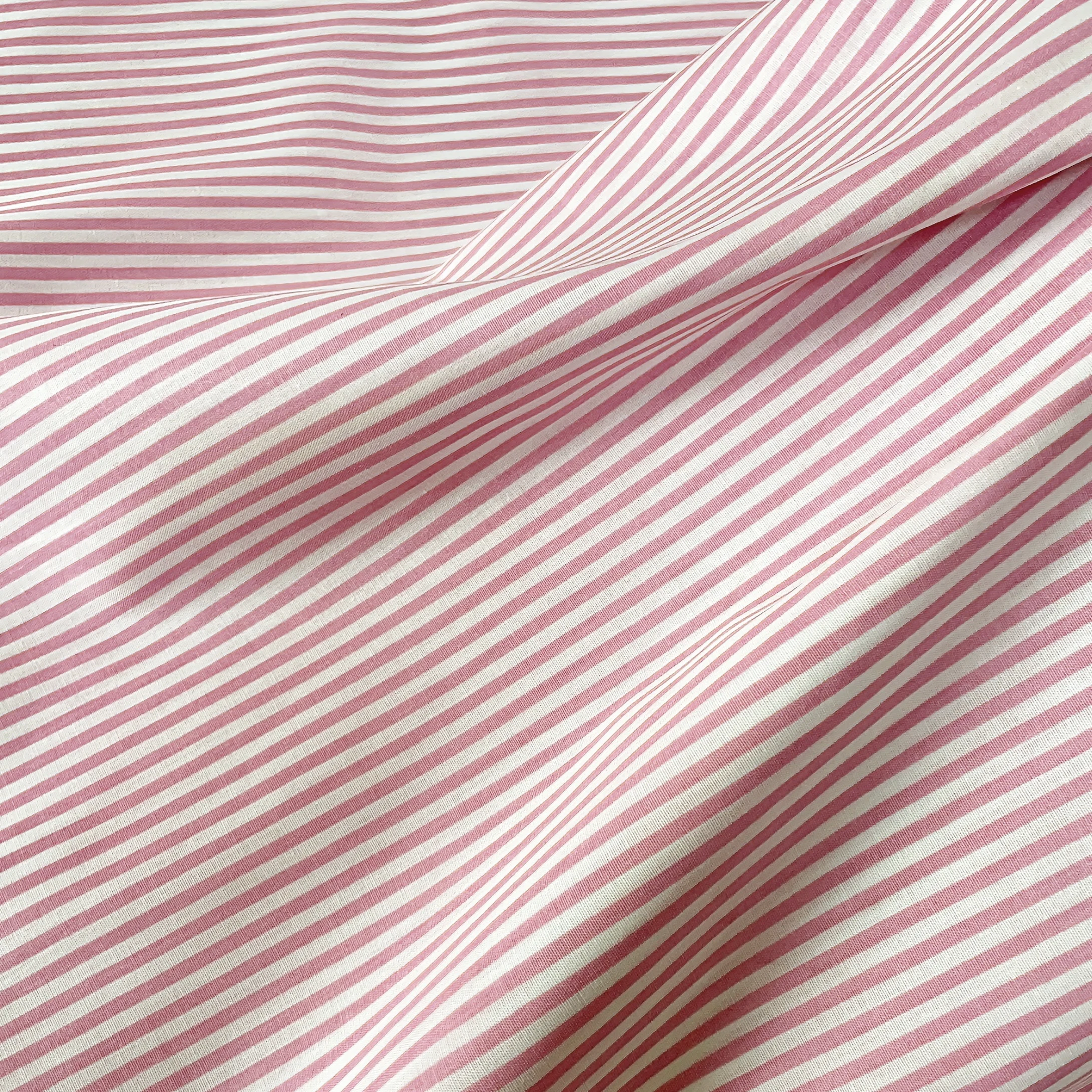 Pink Vertical Stripe 100% Cotton Fabric | Breathable Woven Cloth for Shirt Dress Home Textiles DIY Sewing Crafts 145cm Width