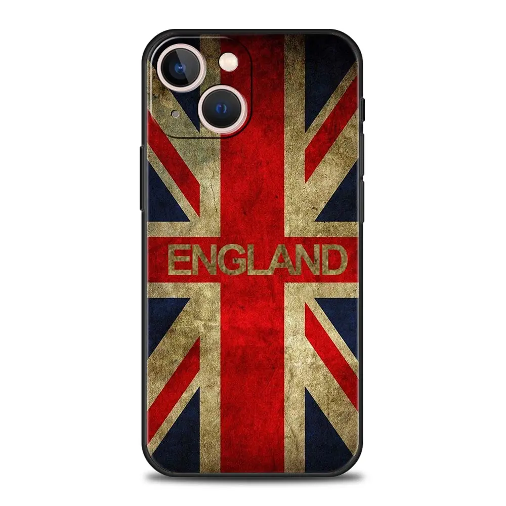 Luxury Phone Case For Apple iPhone 11 15 14 Pro MAX 12 13 7 8 Plus X XR XS MAX SE Silicone Black Cover Funda England UK flags