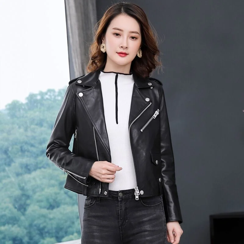 Fashion Real Sheepskin Coat Women Winter Clothes 2023 Korean Streetwear Moto Genuine Leather Jacket Female Chaqueta 1724