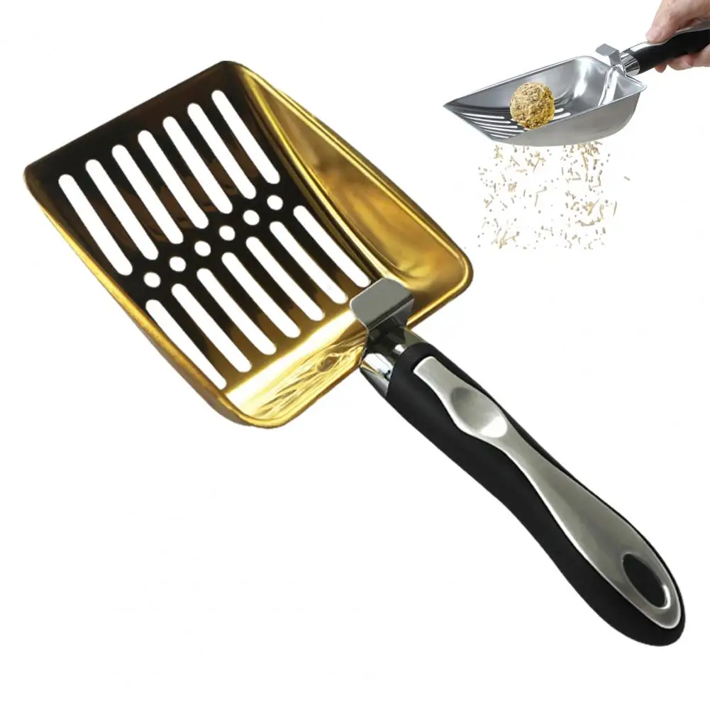 Stainless Steel Cat Litter Scoop with Deep Shovel Long Handle Slotted Litter Scooper Heavy Duty Non-stick Poop Sifting Shovel Si