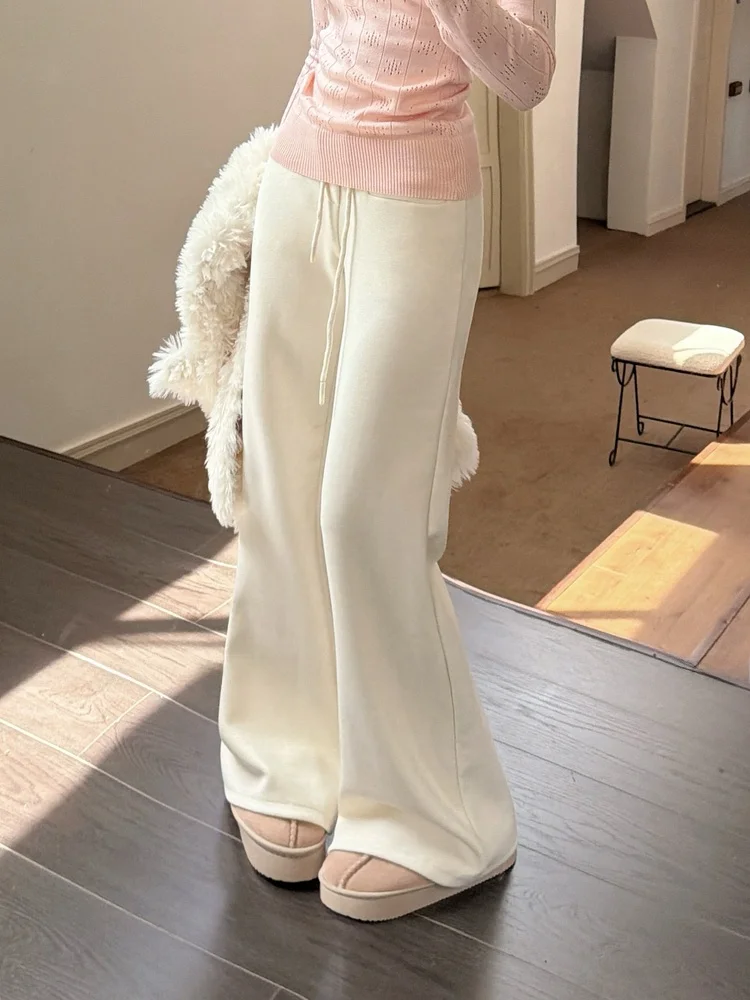 

Уютные вязаные брюки макси с высокой талией на флисовой подкладке, осенне-зимние, элегантные, драпированные, женские, больших размеров