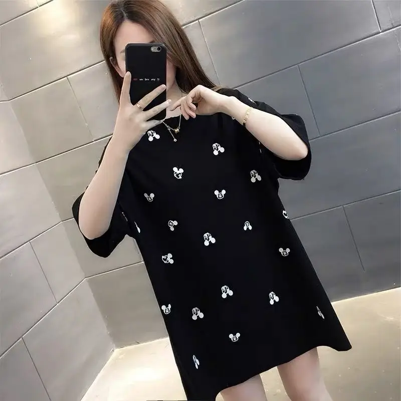 New Mickey cartoon White Short-Sleeved T-shirt Womens Summer New Korean Style Loose Half-Sleeve Top Ins Fashion T shirts Tops