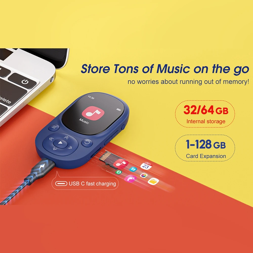 مشغل MP3 بلوتوث مع مشبك ، الرياضة ، الموسيقى ، HiFi ، ضياع ، جهاز Walkman ، دعم FM ، مسجل ، الكتاب الرقمي ، مقياس العتبة ، بطاقة TF