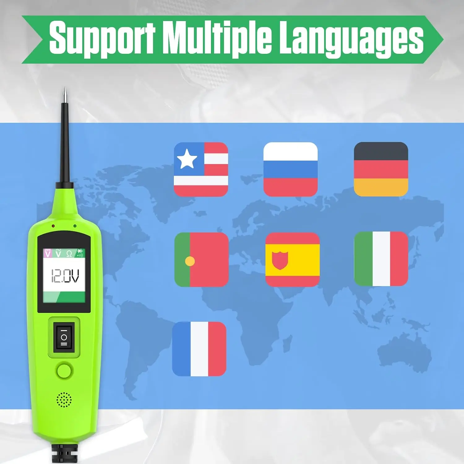 Kit sonda tester circuito automobilistico, tester di tensione 12V 24V con torcia per test CA/CC, resistenza eodi