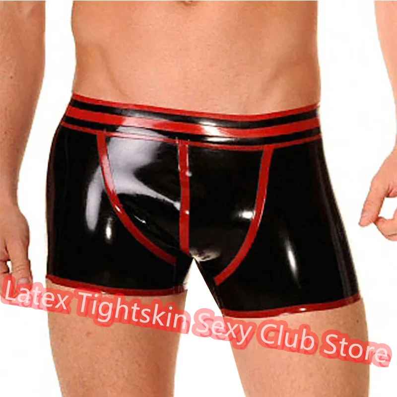 

Men Latex Panties Boxer Black with Red Sexy Fetish Shorts Handmade Underwear Club Wear for Men Cosplay Costumes