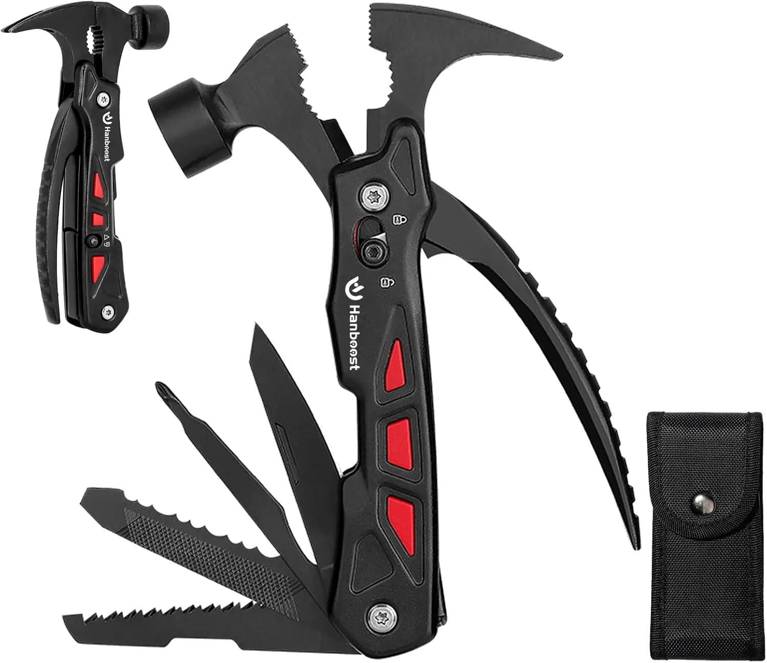 Hanboost Multitool Hammer Multifunction Claw Hammer Multipurpose Camping DIY Survival Gear Gadget with Phillips Screwdriver Nail