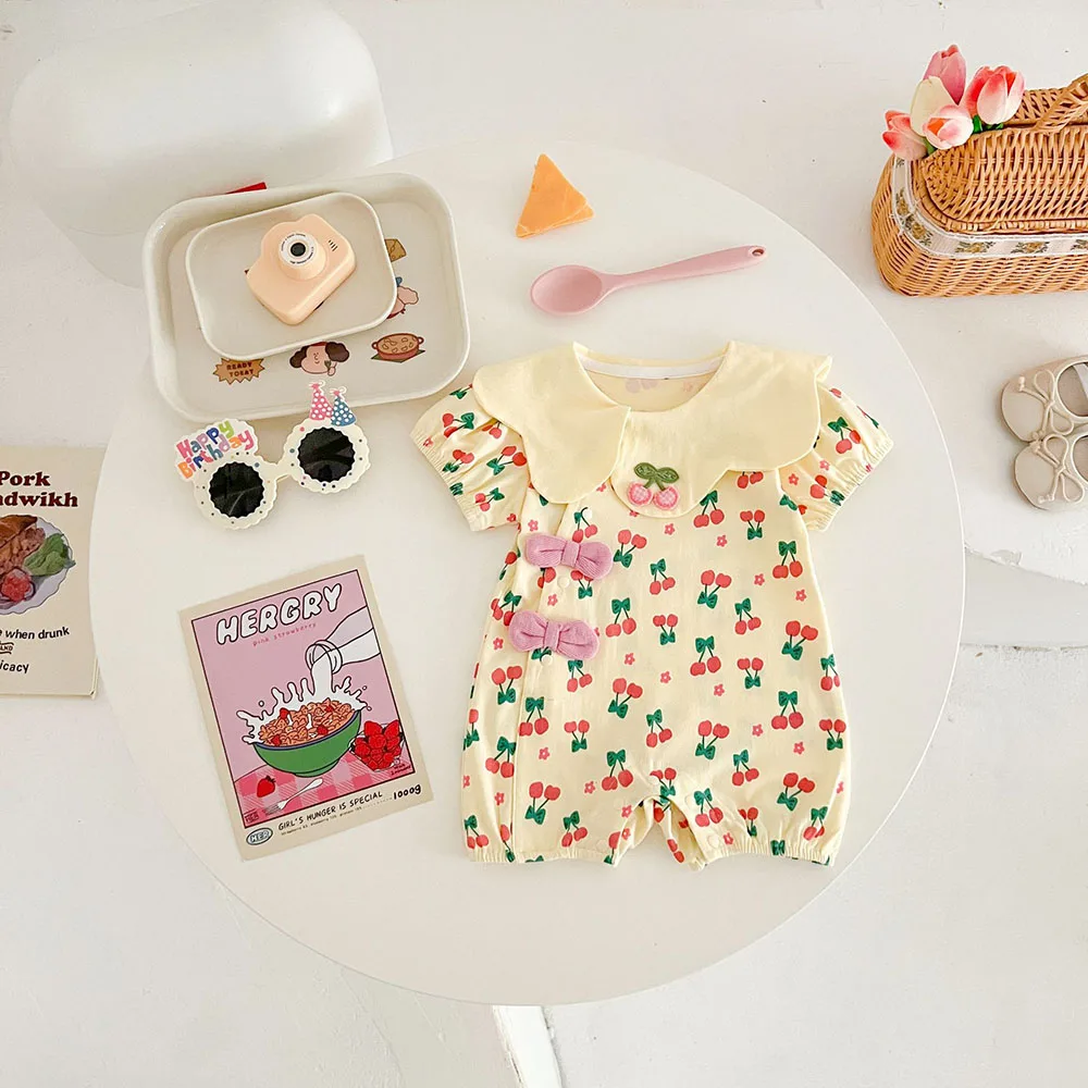 MILANCEl 0-2Y Summer Baby Rompers Cute Cherry Print Girls Jumpsuits Sweet Baby Girl Outfit