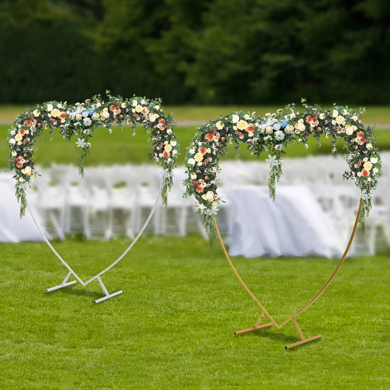 Large Size 6.89ft (2.1m) White Metal HeartArch Kit, Wedding Heart Arch Stand, Love Column Arch Frame for Wedding, Bridal