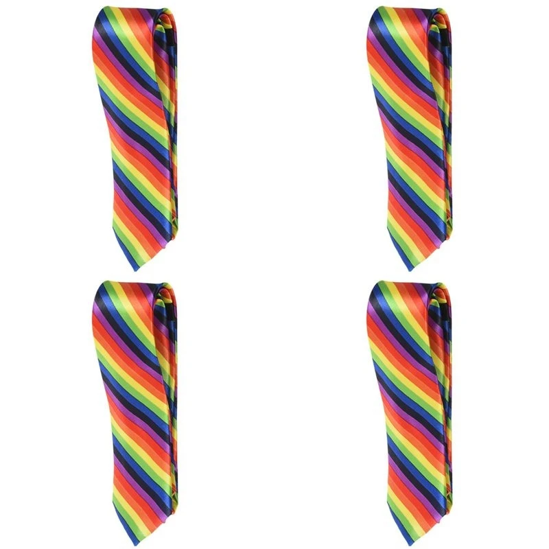 NEW-4X Men Fashion Casual Skinny Slim Narrow Tie Formal Wedding Party Necktie, 19 (Rainbow Color Stripes)