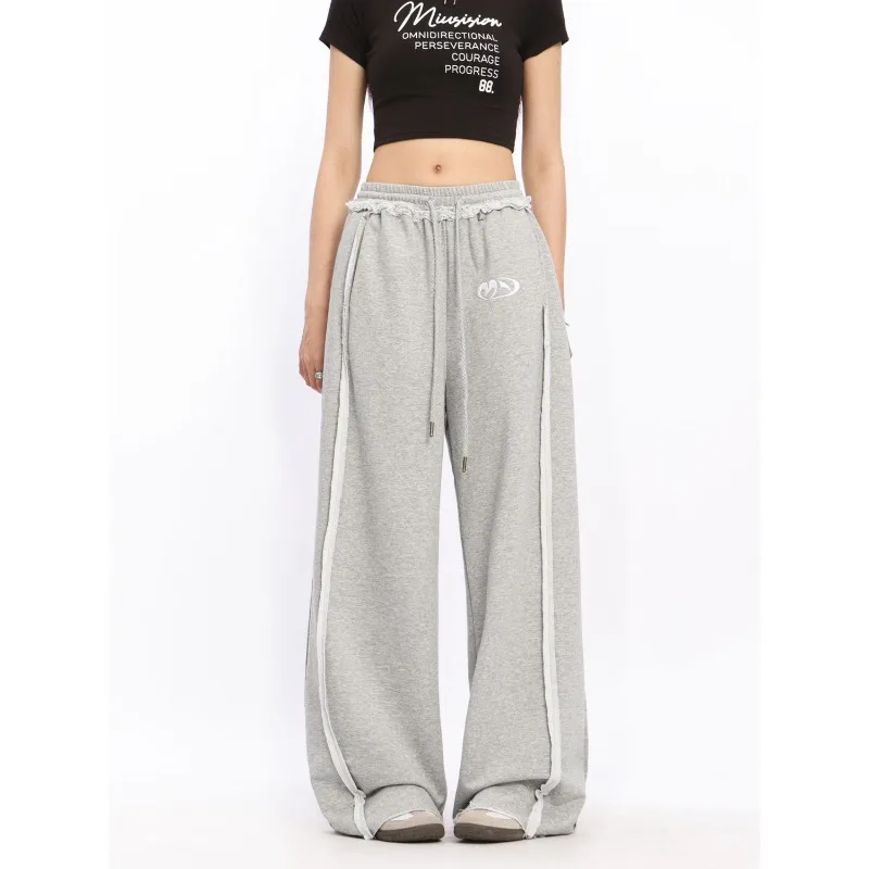 Deeptown Y2k Baggy Grey Sweatpants Woman  America High Street Sports Wide Leg Pants Jogging Casual Harajuku Trousers Autumn