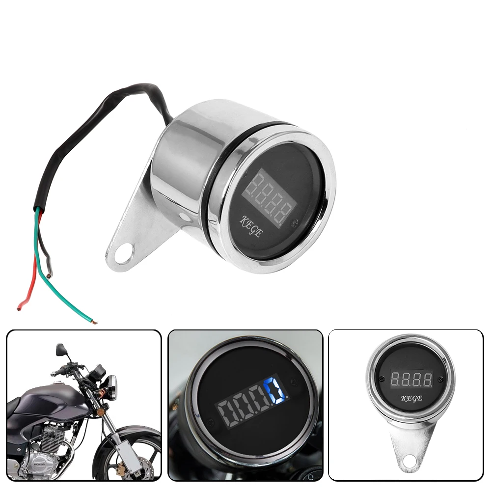 Chrome 2 in 1 Motorcycle LED Digital Voltmeter Tachometer Gauge Metal Odometer Speedometer for Universal Harley Honda Yamaha