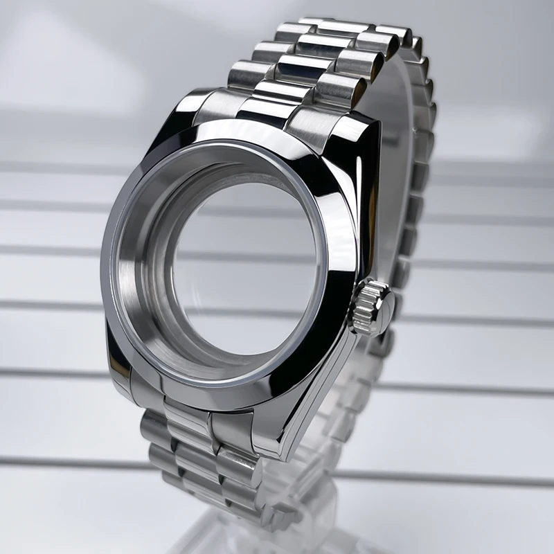 39mm NH35 Gehäuse DJ Lünette Edelstahl Präsident Armband Saphirglas für Seik Mod Teile Fit NH35 NH36 Uhrwerk Uhrengehäuse – Detail 2