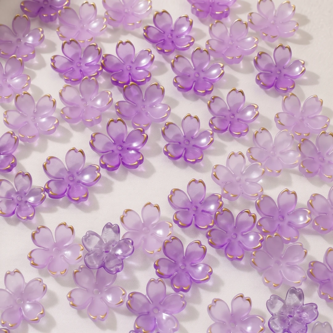 50 Stück Kirschblüten-Perlen, 5-Blütenblätter, Farbverlauf, Acryl-Blumenperlen, Mini-Abstandshalter, Haar-Accessoires für Armbänder, Ohrringe, Schmuckherstellung – Detail 6