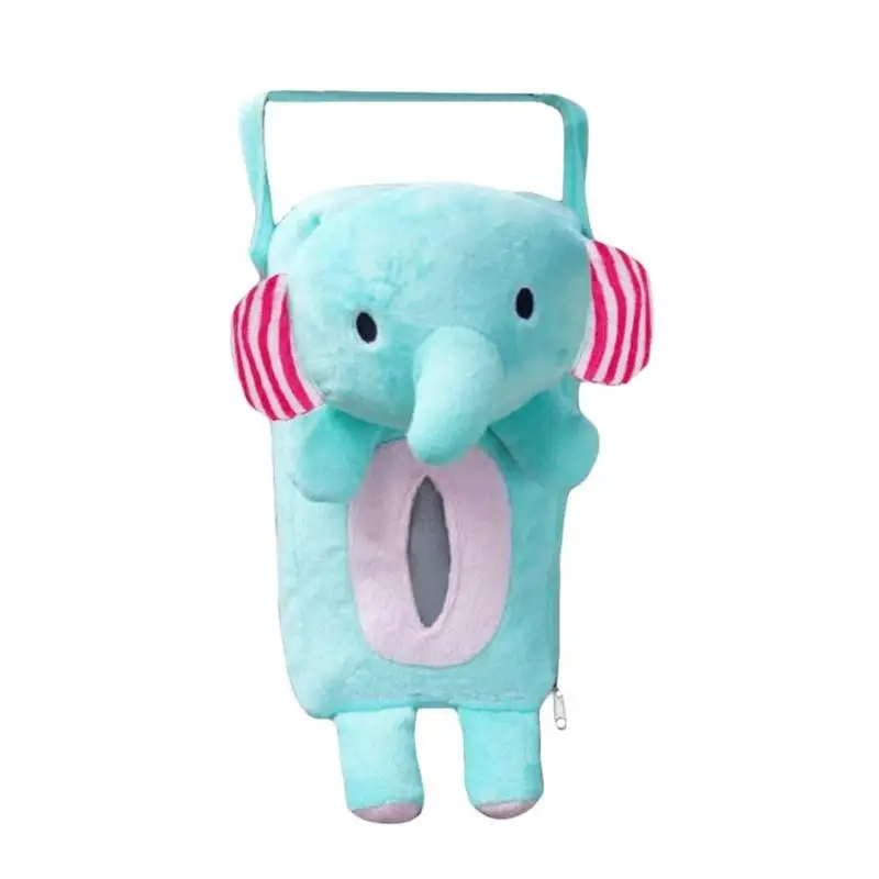 2027 1Pc Cartoon Animal Plush Tissue Box Cover Car Seat Back Napkin Holder Sun Visor Organizer Cute Paper Towel Pouch Auto