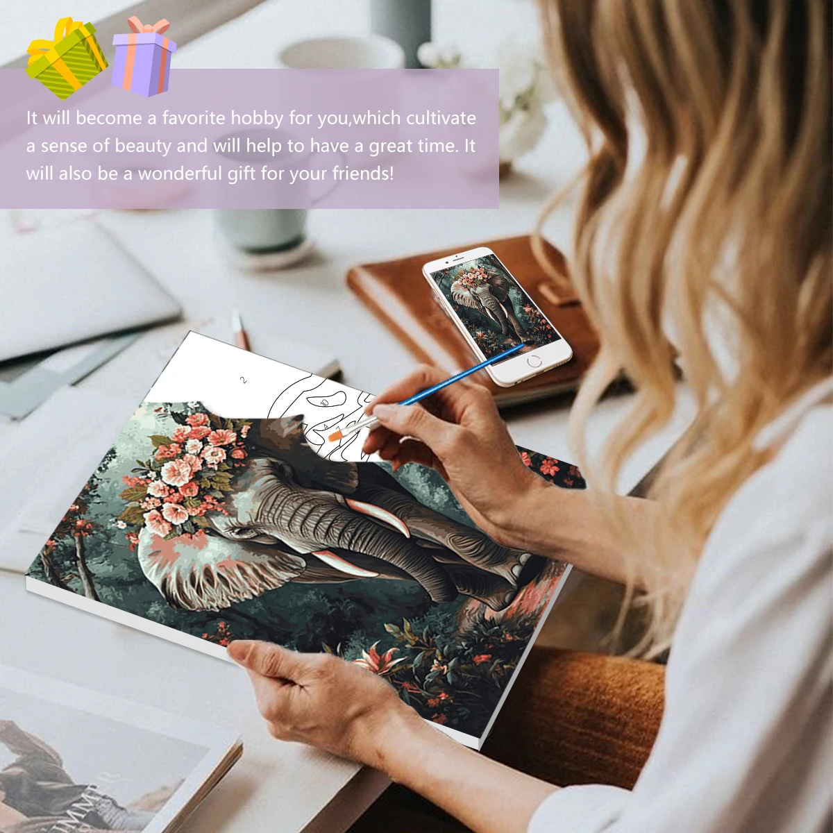 

SDOYUNO Painting Paints By Numbers Easy Draw For Beginner Acrylic Paints elephant Animals 20x30cm With Frame Wall Decororation