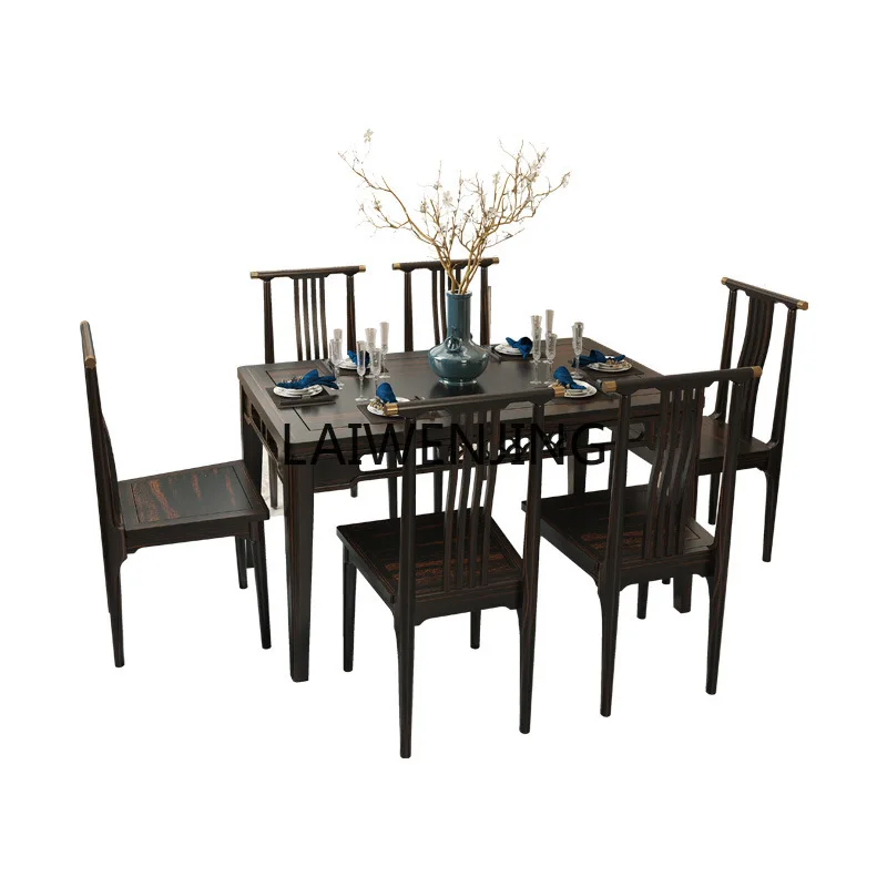 

HLZ solid wood dining table and chair combination modern simple long table living room home