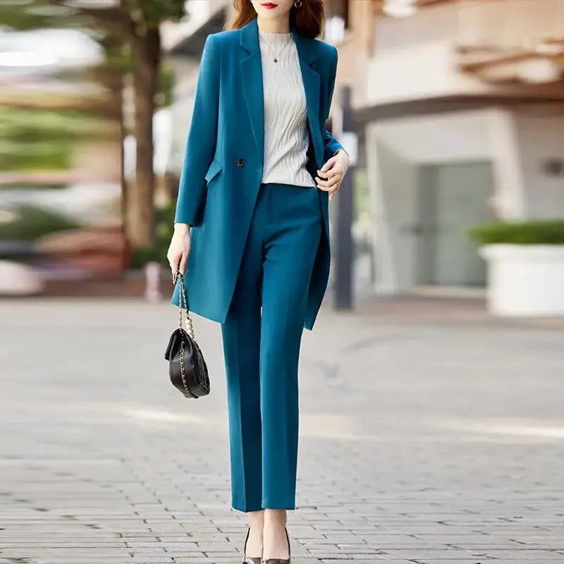 Pantaloni blazer da donna professionali da ufficio di fascia alta Set da 2 pezzi Giacca lunga da donna alla moda autunnale sopra pantaloni casual da abito da lavoro