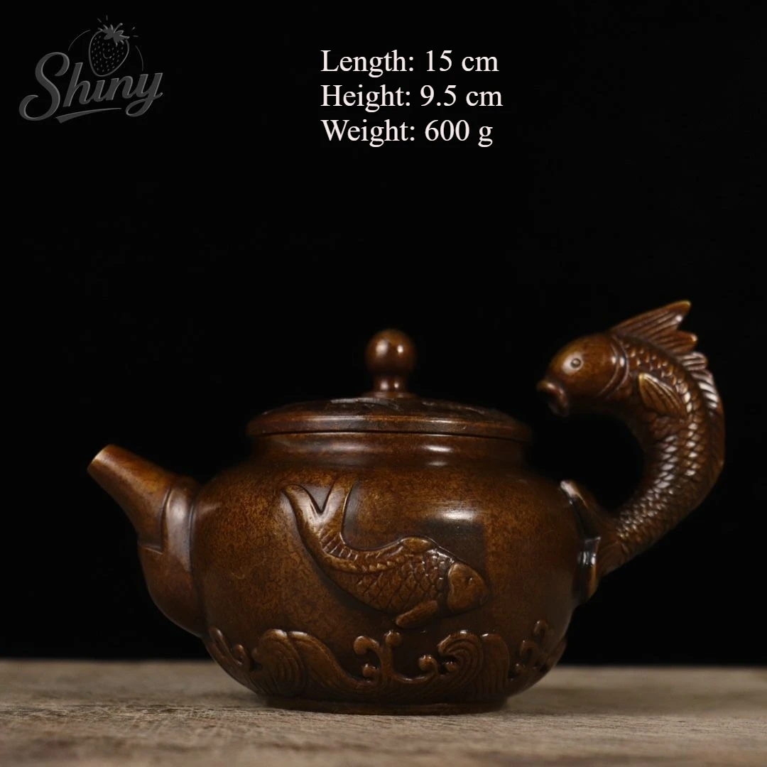 Antique Pure Copper Fish-Shaped Wine Decanter Ornament Tea Ceremony Home Decor Piece