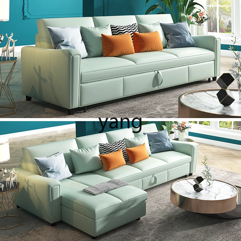 LH leather sofa bed multi-functional modern simple small apartment living room first layer cowhide combination