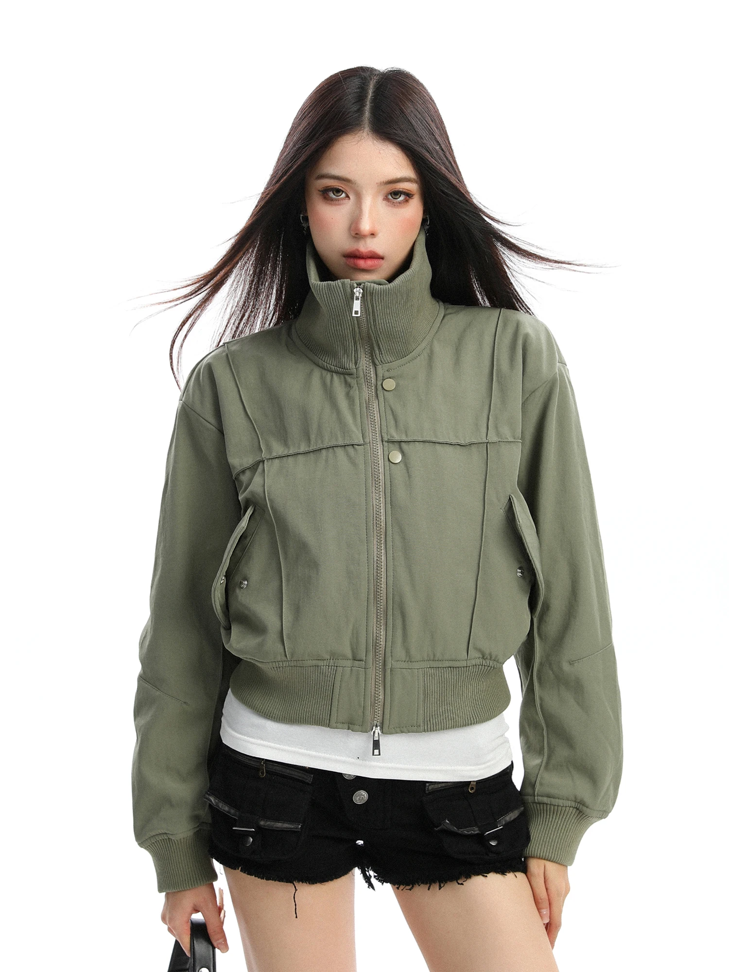 

Американский стиль: Деконструированная куртка с воротником-стойкой для женщин, повседневное осеннее пальто с эффектом стройности, прямой крой