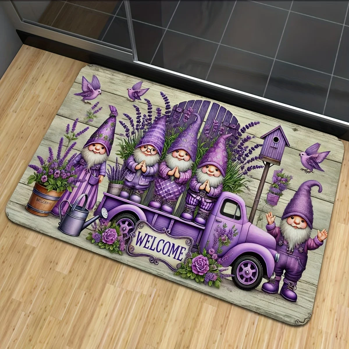 Lavender Welcome Entrance Door Mat Purple Flower Floor Rug for Hallway Porch Home Decor Creative Floral Area Foot Pad