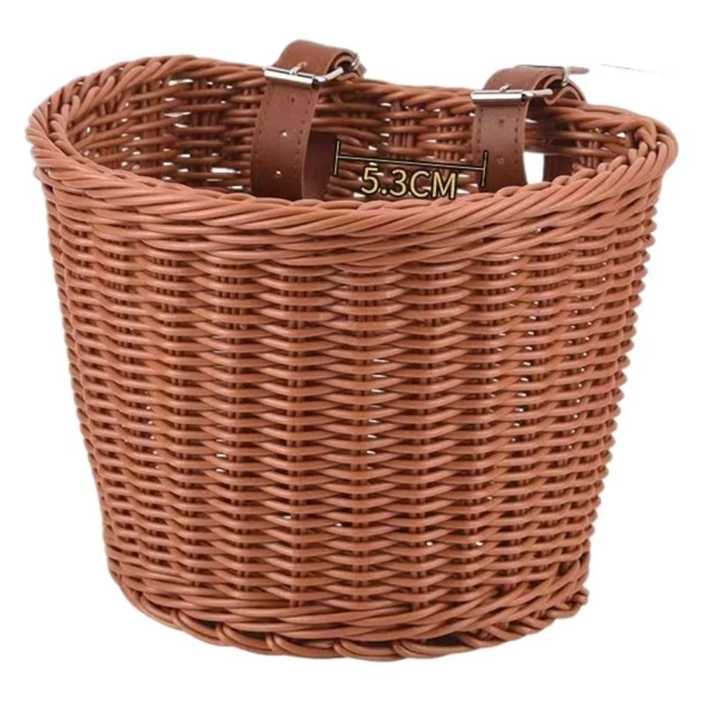 سلة دراجة صغيرة منسوجة من الخيزران قابلة للإزالة ومقاومة للماء سلة تخزين الدراجة ومقود الدراجة وسلة أمامية للأطفال #4