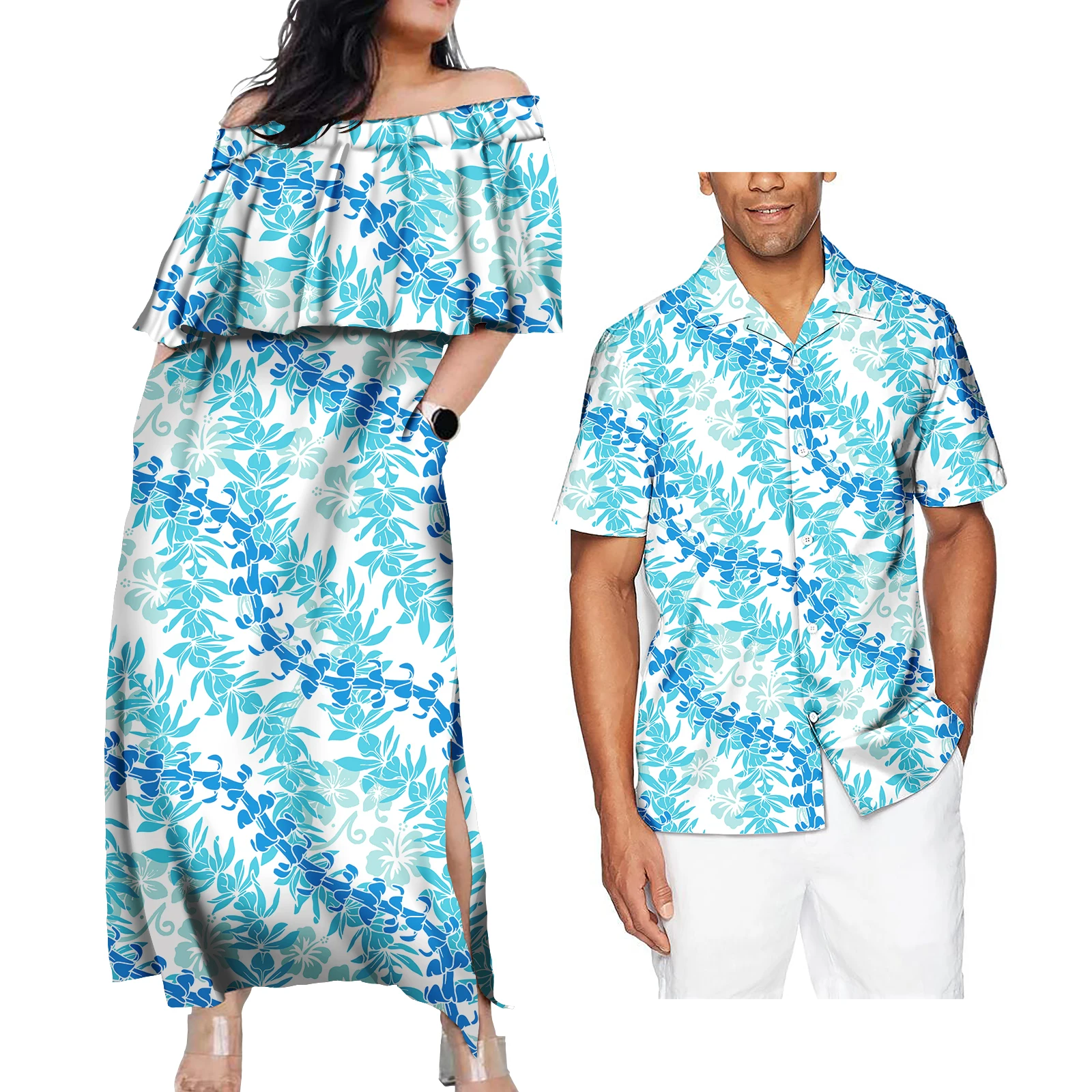 Polynesian Valentine Day Couples Matching Evening Dress and Hawaiian Shirt Lovers Couple Island Style Custom Clothing