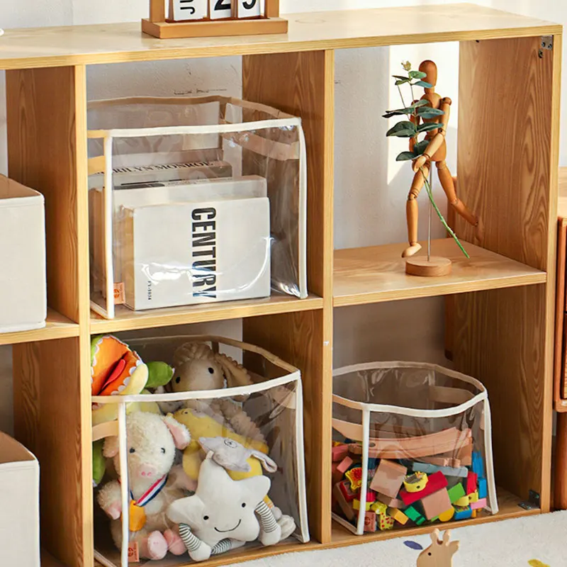 

Clear PVC Storage Bins Round Toy Organizer with Handles Foldable Playroom Transparent Baskets for Board Games, Puzzles, Books