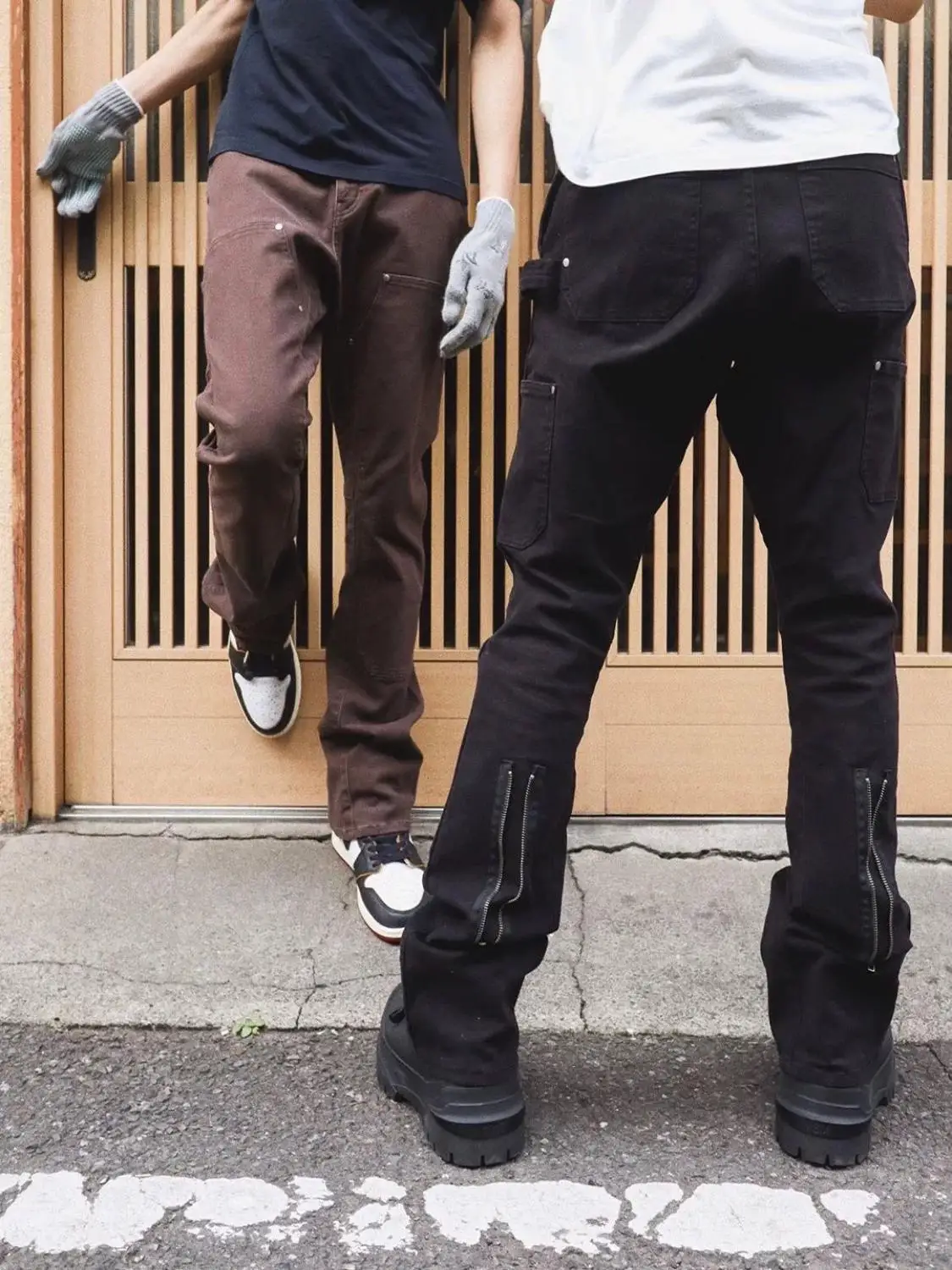 

VUJADE Flared Zipper Ba Denim Pants Youthful ular Long Trousers Cotton 00% Wear Resistant Loose Fit Bell Bot