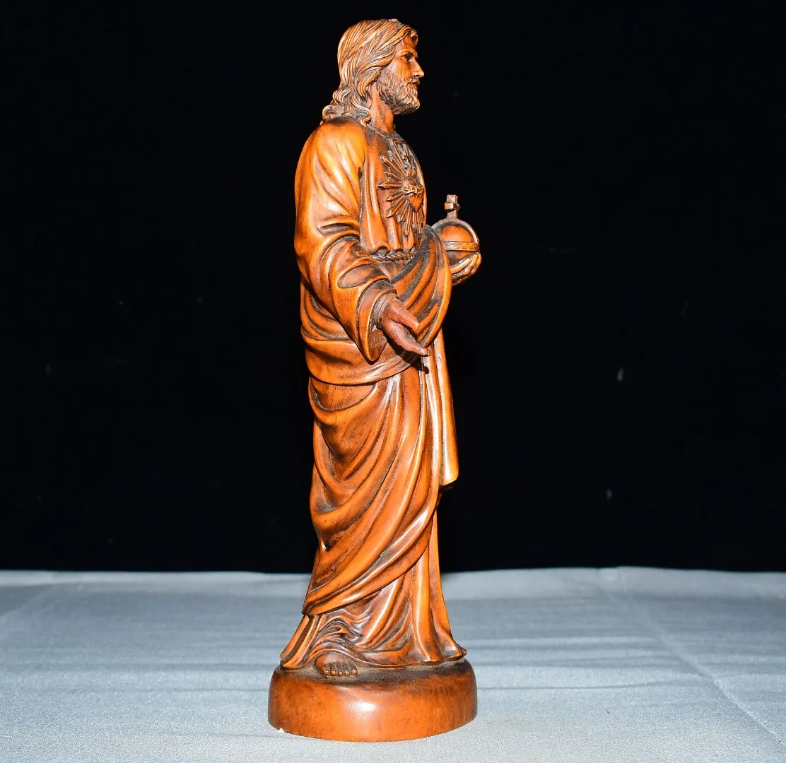 8"Old Boxwood Jesus Christianity cross Worship Hall Town house Exorcism Study Amass wealth Ornaments view 5