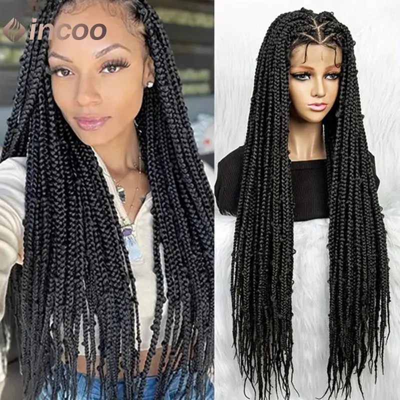 

36 Inches Synthetic Box Full Lace Braided Wigs Lace Frontal Braided Wigs For Black Women Butterfly Braids Lace Wig On sale