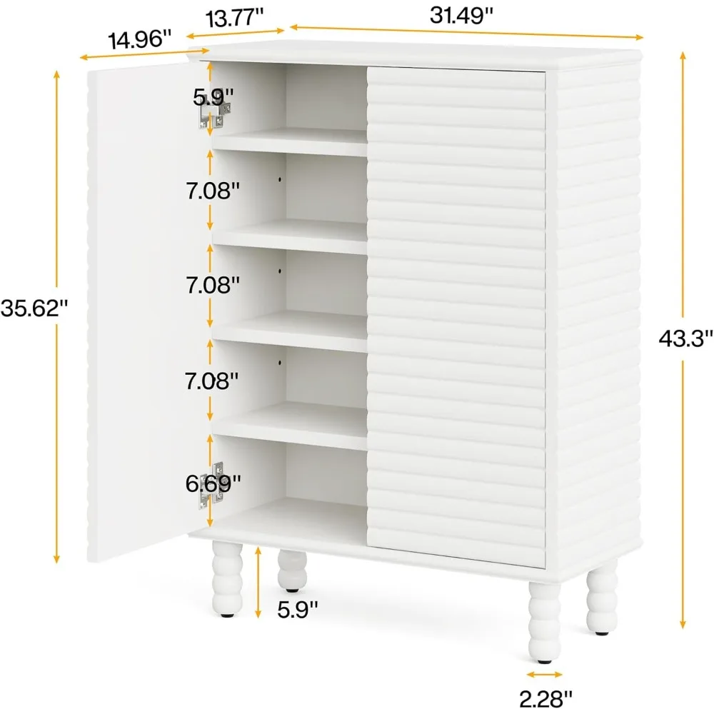 Shoe Cabinet with Doors, 22 Pairs Freestanding Entryway Shoe Organizer Storage Rack with 5-tier Adjustable Shelves