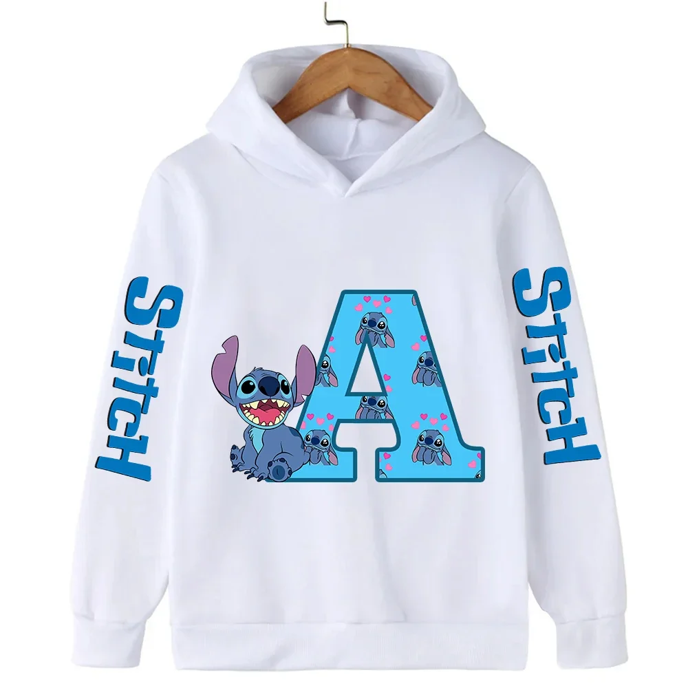 New Children Hoodies Stitch 26 English Letters ABCD Kids Pullover Casual Clothes Girl Boy Cartoons Kawaii Top Velvet Sweatshirts