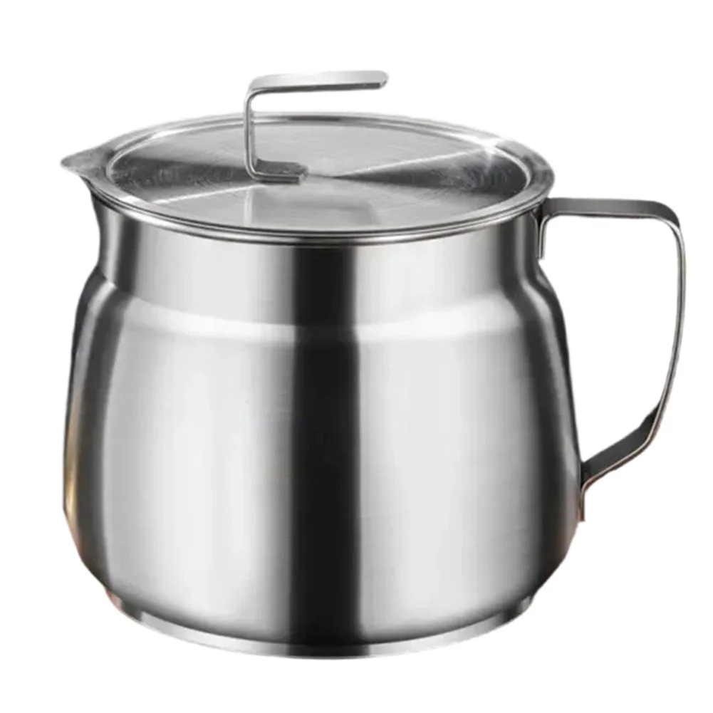 Extra Thick Stainless Steel Oil Filter Pot with Lid and Built-In Filter Suitable for Home Cooking Oil Storage and Filtration