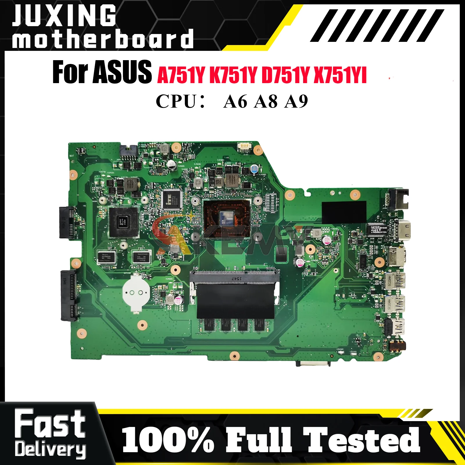 

X751YI Laptop Motherboard For ASUS VivoBook K751Y X751Y A751Y D751Y X751YI Mainboard With A6 A8 A9 CPU 100% tests OK fast ship