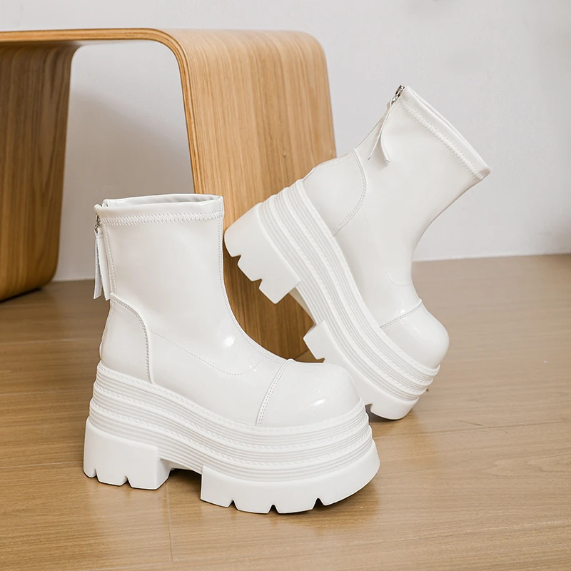 Hochgeschnittene Kampf-Motorradstiefel für Damen 2026 Herbst Winter Knöchelhohe Stiefel mit Dicker Sohle Punk-Lederschuhe Botas Mujer