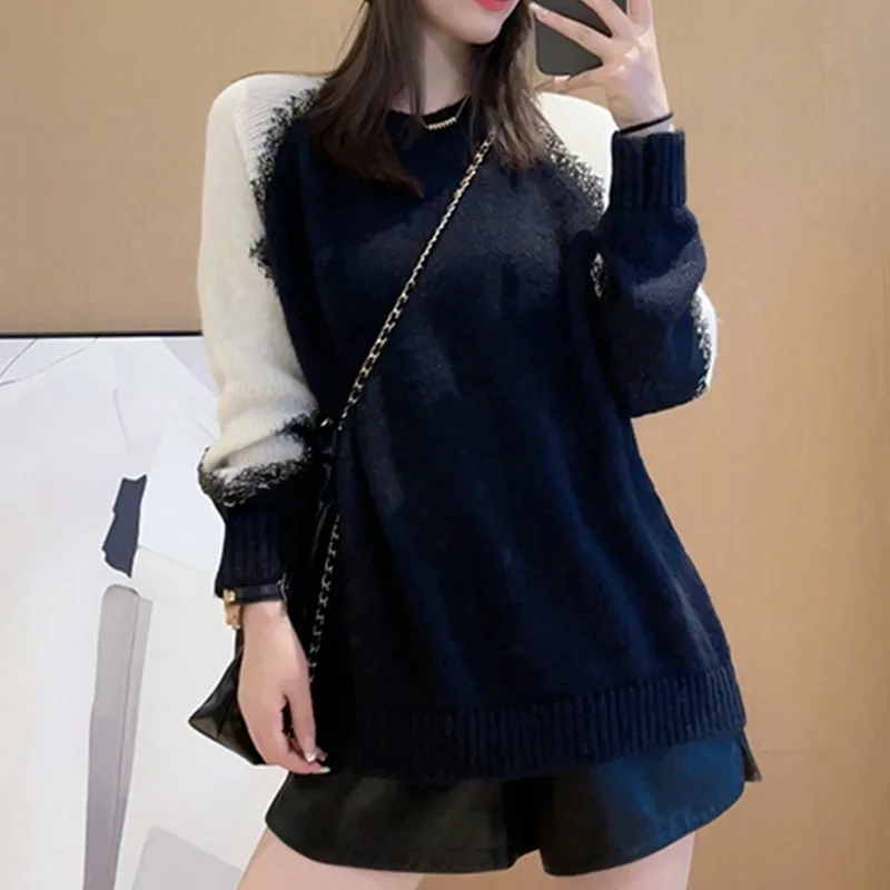 Sweater Women Gentle Soft Waxy Lazy Sheep Wool Knit Sweater Female Korean Autumn Winter New Design Color Match Knitwear Tops 480